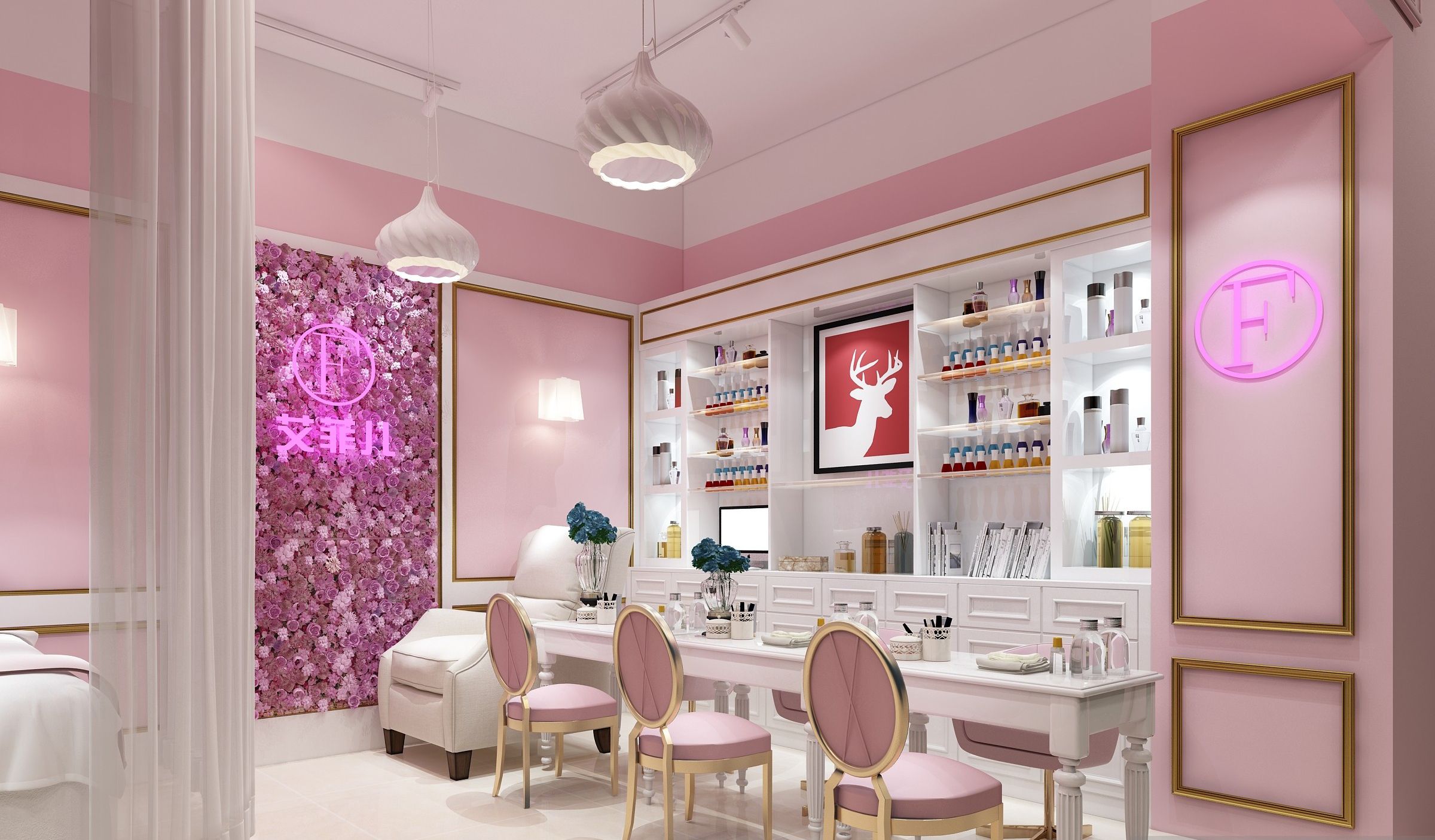 美甲装修效果图_美甲店装修_化妆美甲纹绣店装修