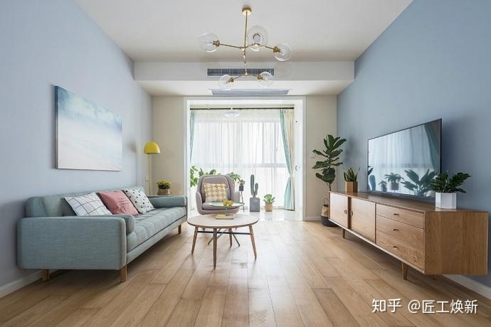90㎡清爽北欧风，浅蓝空间，最喜欢半开放式厨房设计